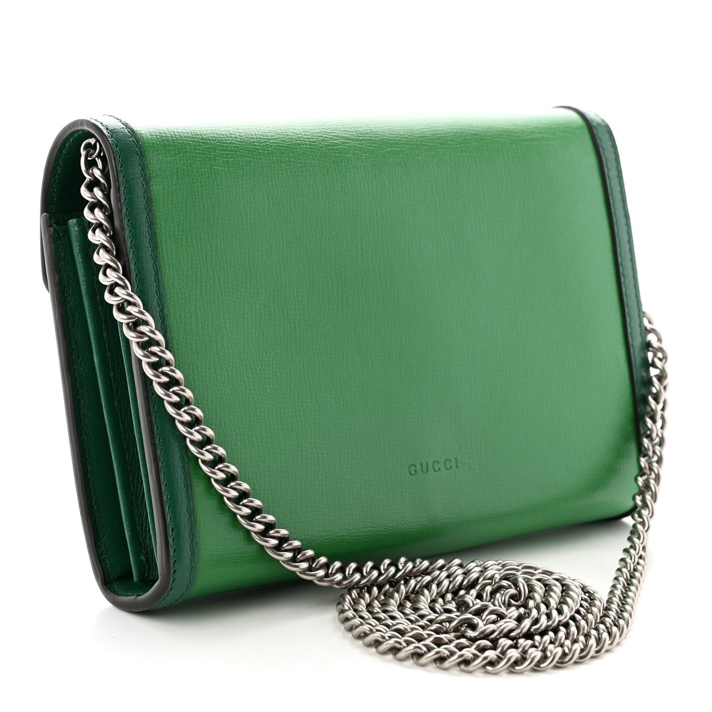 Azalea Calfskin Enamel Mini Dionysus Chain Wallet New Shamarock Emerald