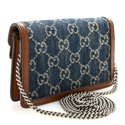 New Denim GG Monogram Dollar Calfskin Enamel Super Mini Dionysus Shoulder Bag Blue Tea Cuir Epilog Electric Blue