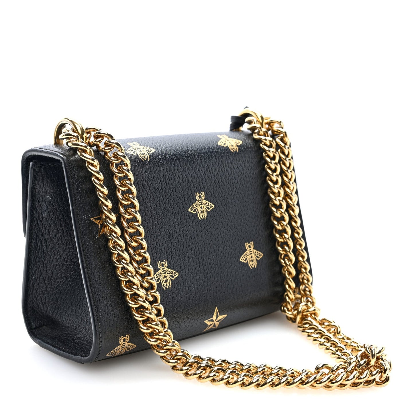 Grained Calfskin Bee Star Small Padlock Shoulder Bag Black