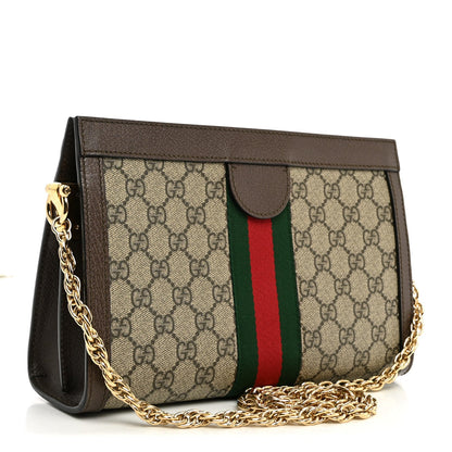 GG Supreme Monogram Web Small Ophidia Chain Shoulder Bag Brown