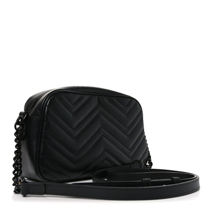 Calfskin Matelasse Monochrome Small GG Marmont Chain Shoulder Bag Black