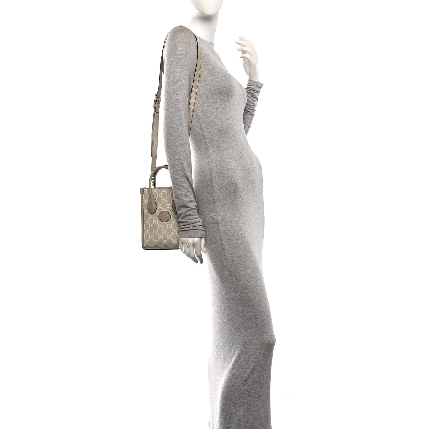 GG Supreme Monogram Textured Dollar Calfskin Mini Retro Interlocking G Tote Bag Beige Mystic White Oatmeal