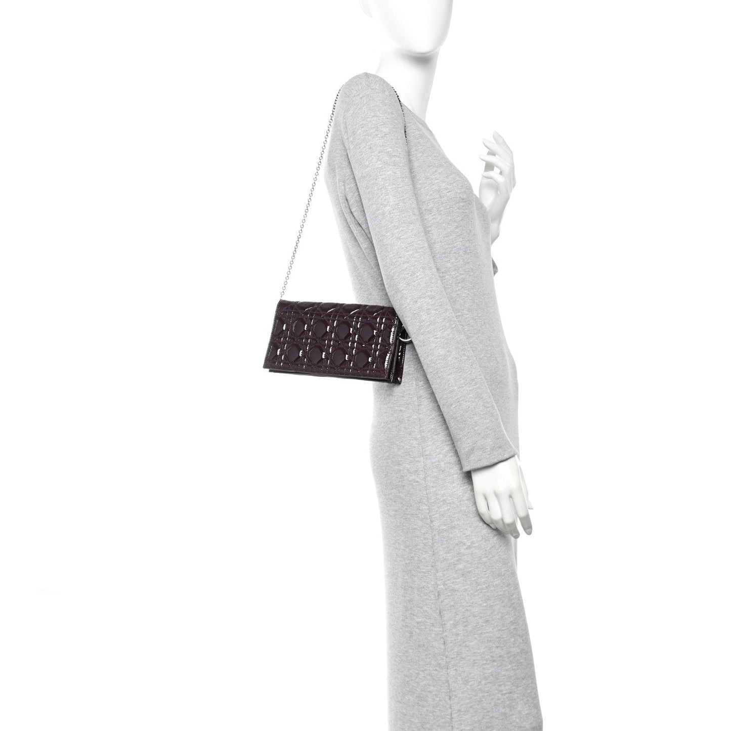 Patent Cannage Lady Dior Chain Wallet Purple