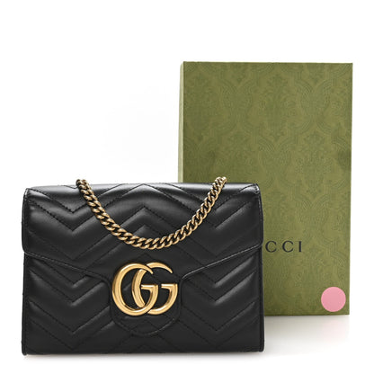Calfskin Matelasse GG Marmont Chain Wallet Black
