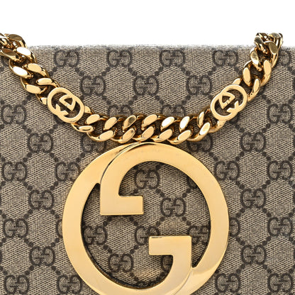 GG Supreme Monogram Textured Dollar Calfskin Blondie Chain Shoulder Flap Bag Beige Ebony New Acero