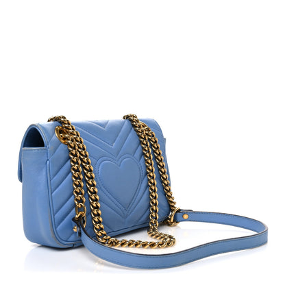 Calfskin Matelasse Mini GG Marmont Shoulder Bag Clear Sky Blue