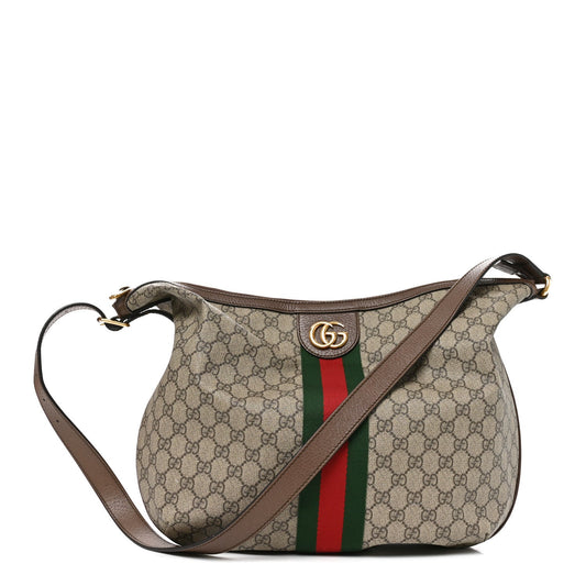 GG Supreme Monogram Web Ophidia Half Moon Hobo Brown