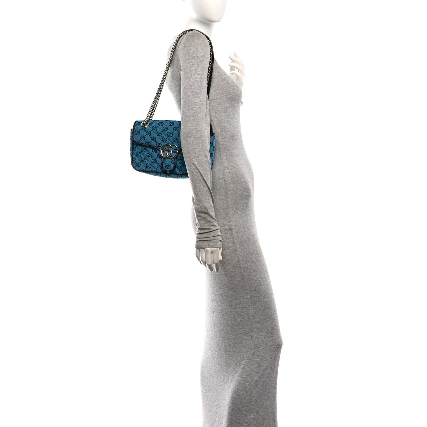 Monogram Multicolor Matelasse Diagonal Small GG Marmont Shoulder Bag Light Blue