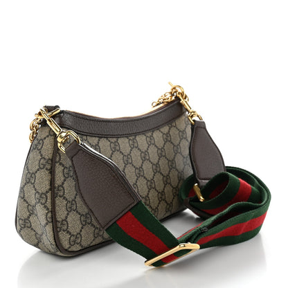 GG Supreme Monogram Textured Dollar Calfskin Web Small Ophidia GG Handbag Beige Ebony New Acero