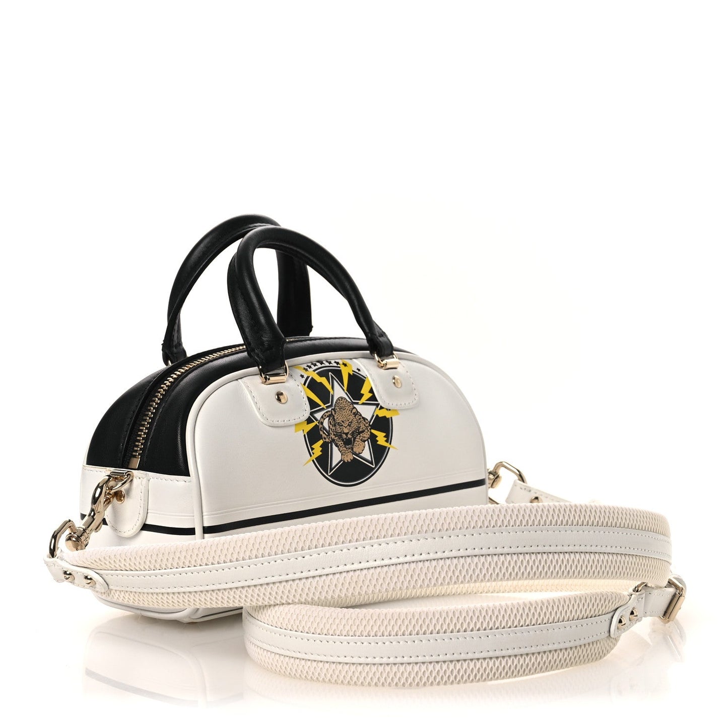 Calfskin Animal Print Micro Dior Vibe Zip Bowling Bag White Multicolor