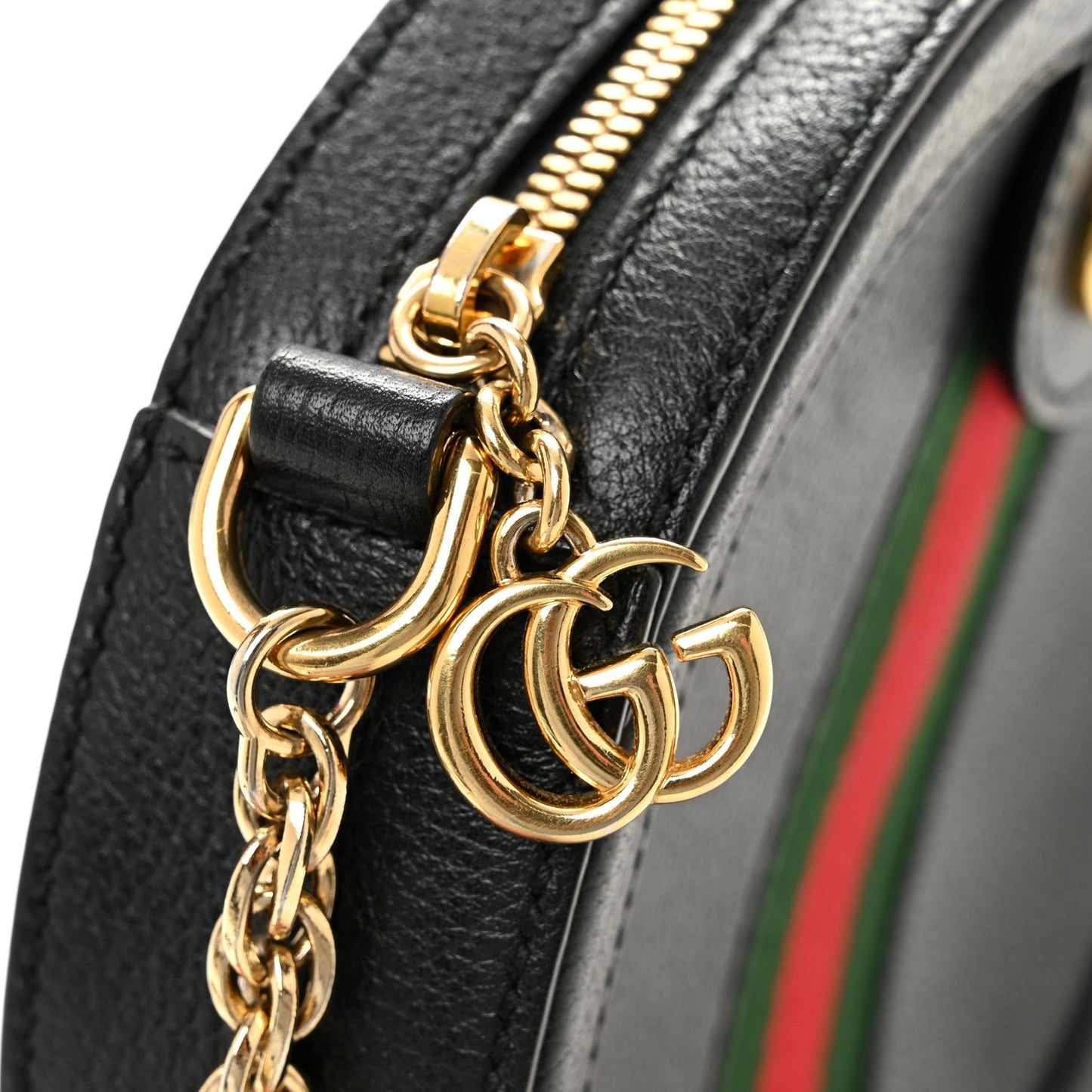 Grained Calfskin Web Mini Ophidia Round Shoulder Bag Black