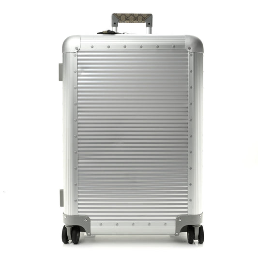 GG Supreme Monogram Aluminium Porter Medium Trolley Suitcase Silver
