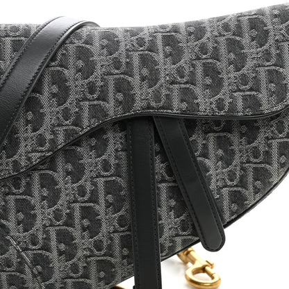 Denim Oblique Jacquard Saddle Bag With Strap Grey