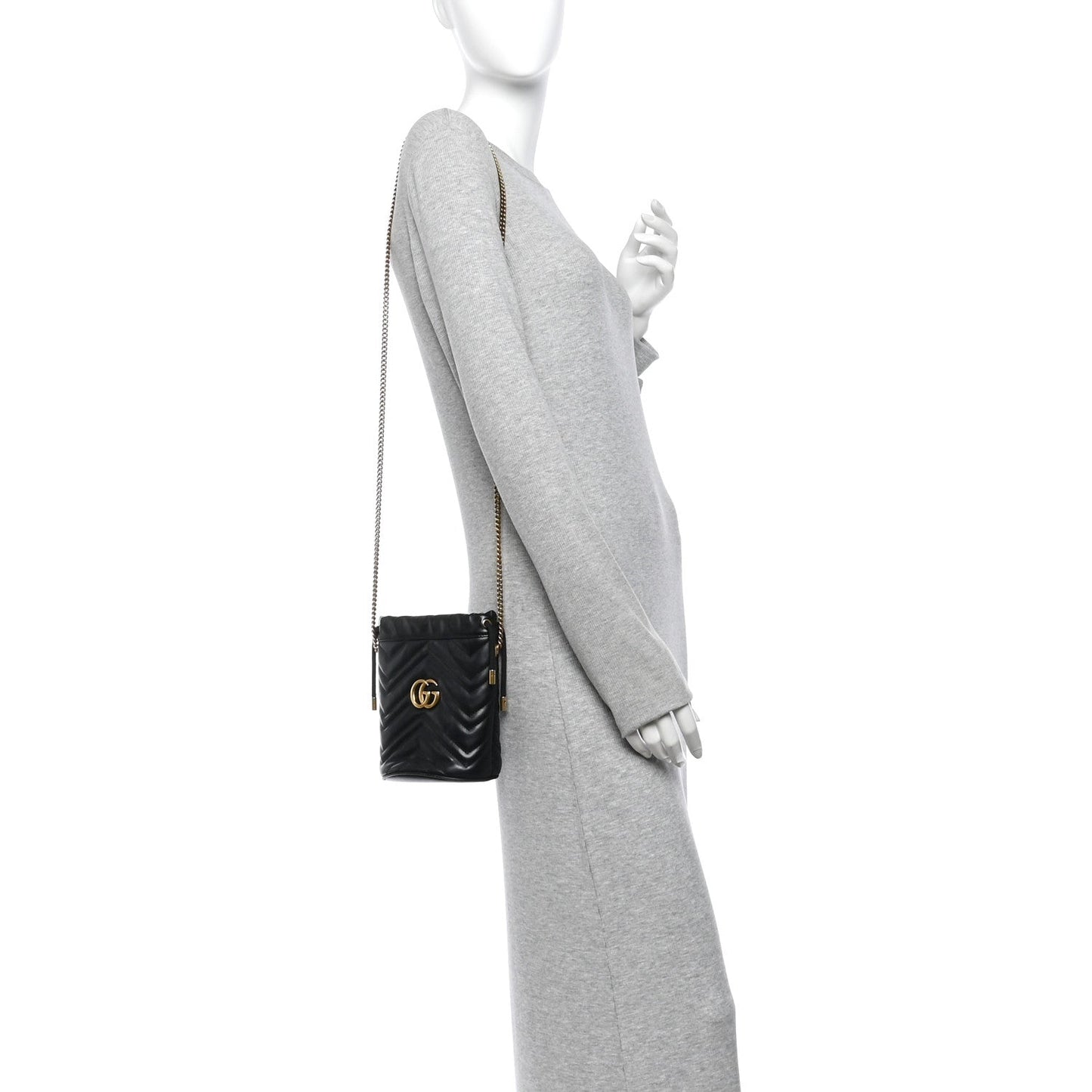 Calfskin Matelasse Mini GG Marmont 2.0 Bucket Bag Black