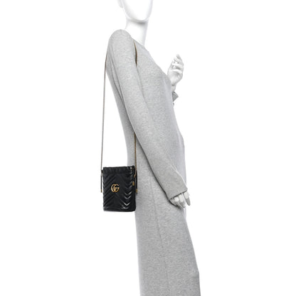 Calfskin Matelasse Mini GG Marmont 2.0 Bucket Bag Black
