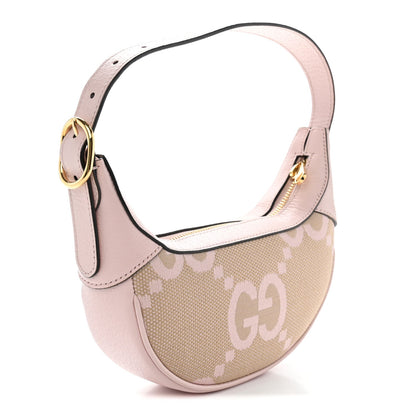 Monogram Jumbo GG Textured Dollar Calfskin Mini Ophidia Half Moon Hobo Beige Perfect Pink