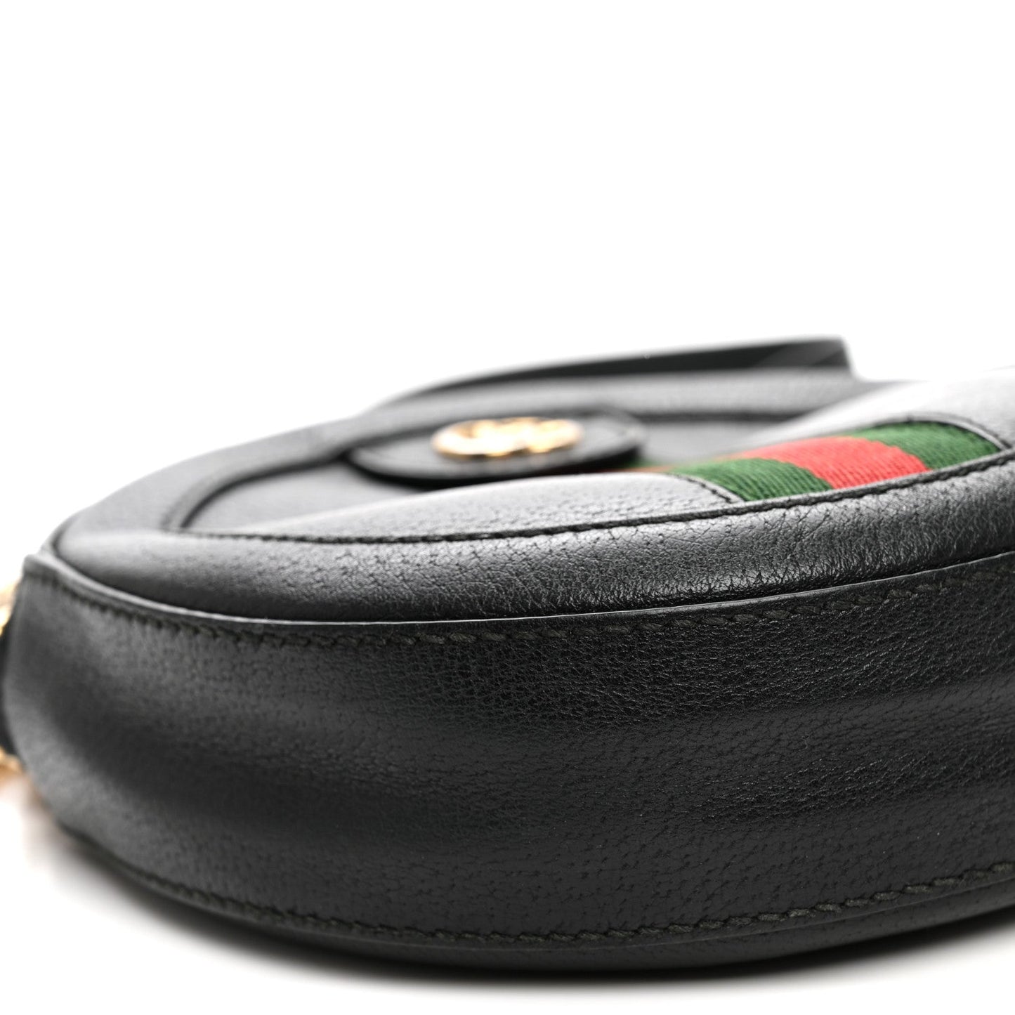 Grained Calfskin Web Mini Ophidia Round Shoulder Bag Black