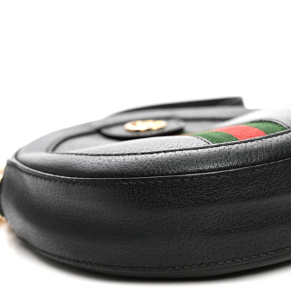 Grained Calfskin Web Mini Ophidia Round Shoulder Bag Black