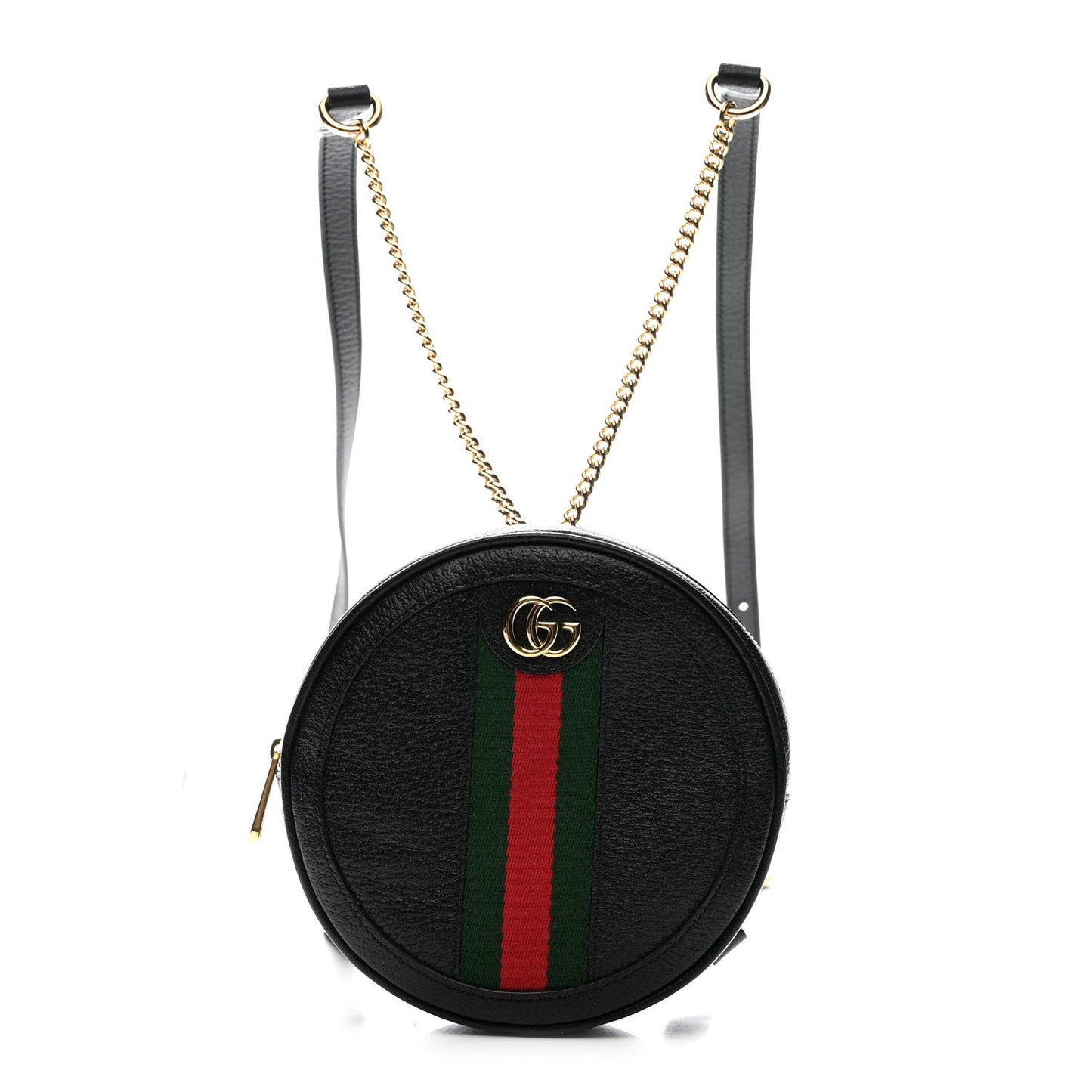 Grained Calfskin Web Mini Ophidia Round Shoulder Bag Black