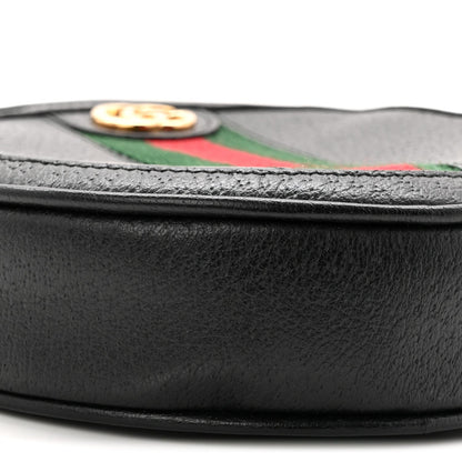Textured Calfskin Web Ophidia Round Wrist Wallet Black