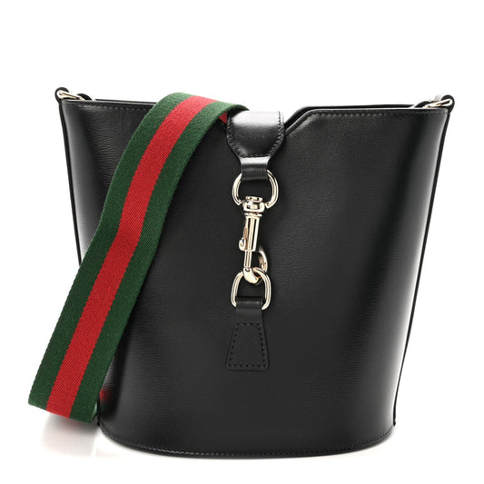 Tritone Calfskin Web Mini Ophidia Bucket Bag Black