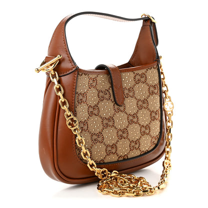 New Canvas Charisma Calfskin Crystal GG Monogram Mini Jackie 1961 Hobo Camel Ebony