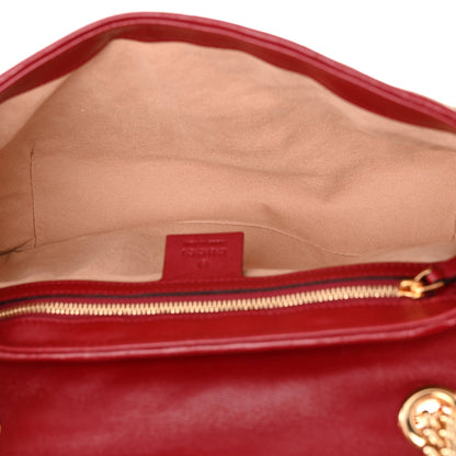Monogram Azalea Calfskin Matelasse Diagonal Small GG Marmont Shoulder Bag Beige Ebony New Cherry Red