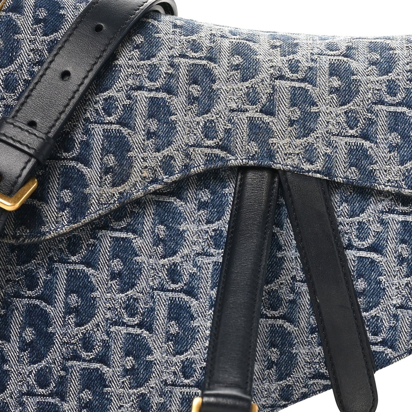 Denim Oblique Jacquard Saddle Bag With Strap Blue