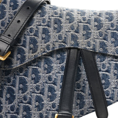 Denim Oblique Jacquard Saddle Bag With Strap Blue