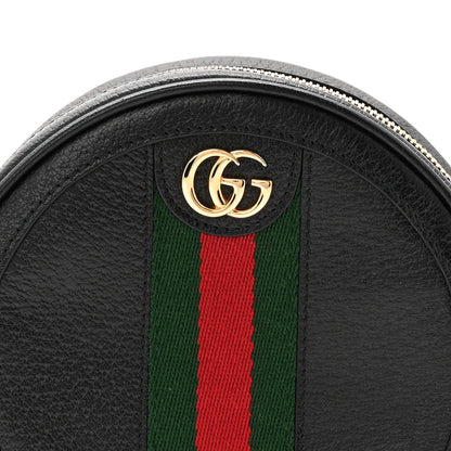 Textured Calfskin Web Ophidia Round Wrist Wallet Black