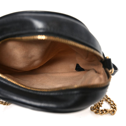 Azalea Calfskin Matelasse Heart Mini GG Marmont Round Shoulder Bag Black