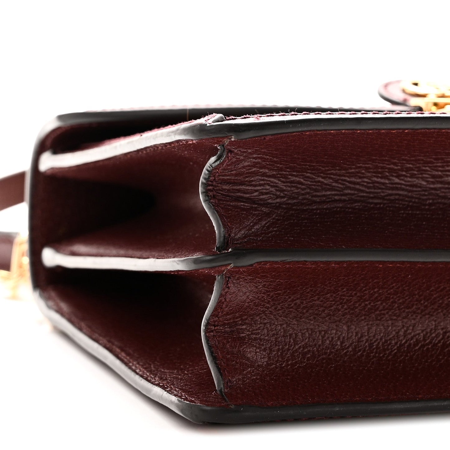 GG Supreme Monogram Textured Dollar Calfskin Web Small Ophidia Padlock Top Handle Bag Bordeaux