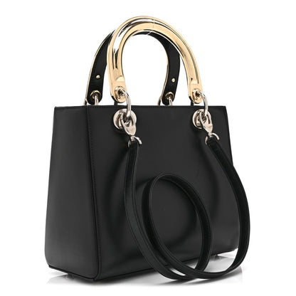 Smooth Calfskin Embroidered Beaded Floral Medium Lady Dior Black