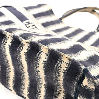 Canvas Embroidered Large Striped Book Tote Navy