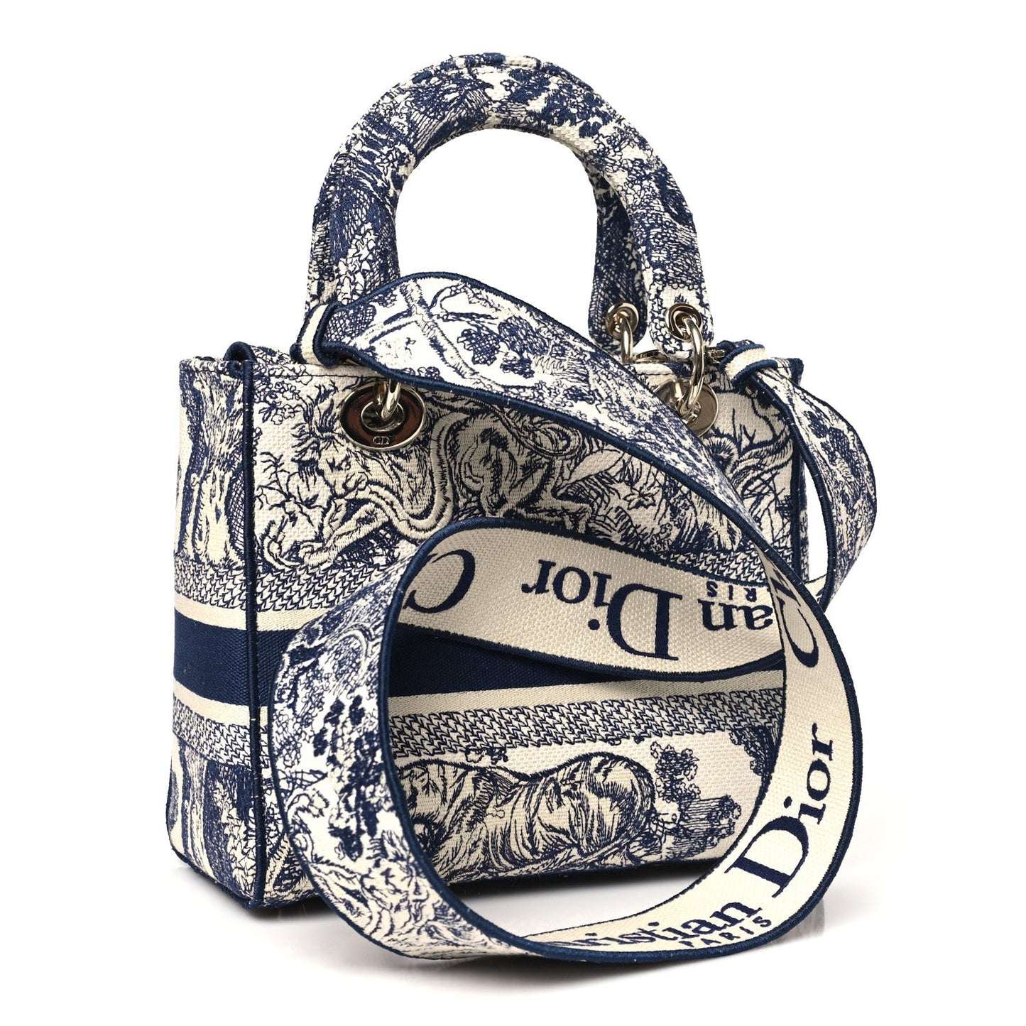 Canvas Toile De Jouy Embroidered Medium Lady D-Lite Navy