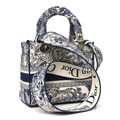 Canvas Toile De Jouy Embroidered Medium Lady D-Lite Navy