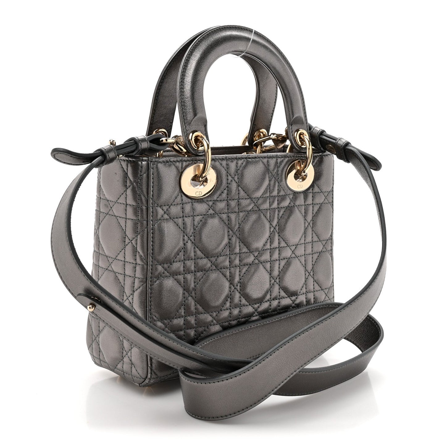Metallic Lambskin Cannage Small My ABCDior Lady Dior Dark Silver