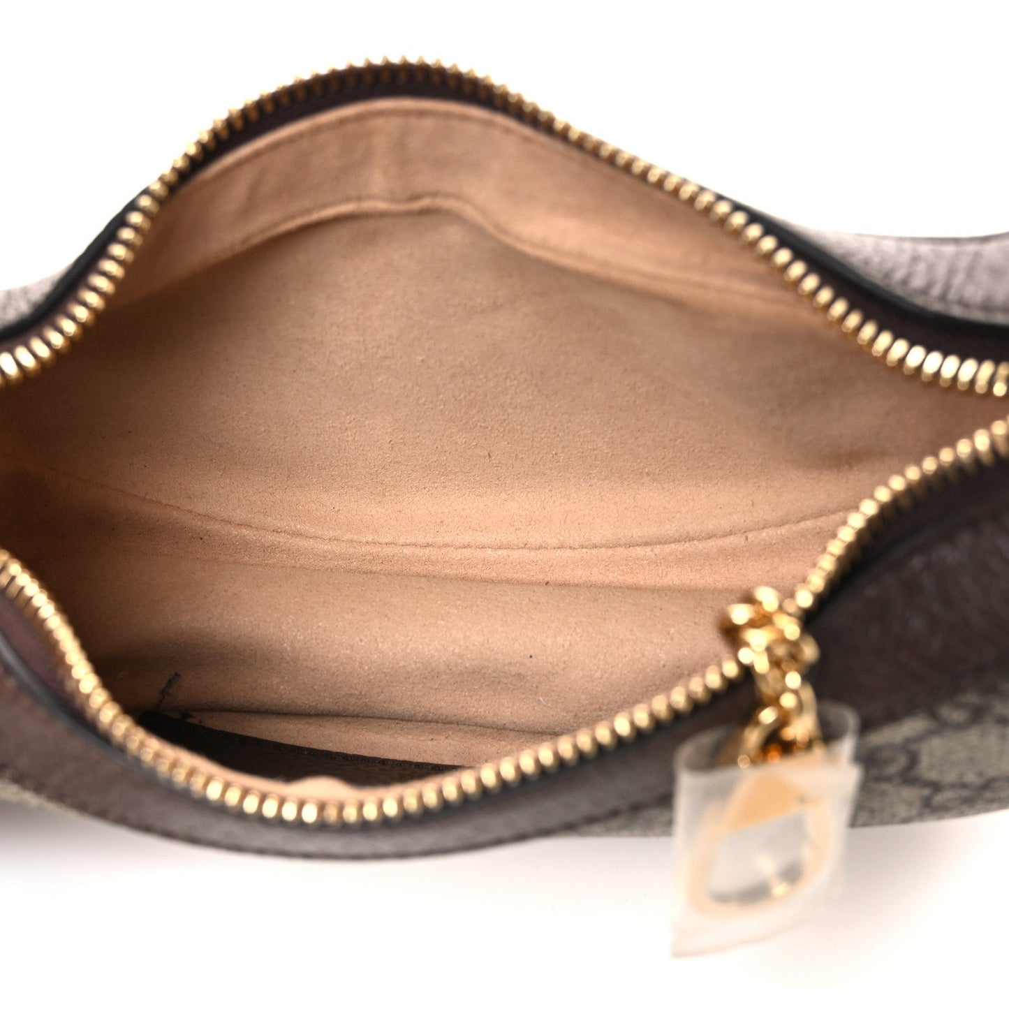 GG Supreme Monogram Textured Calfskin Web Mini Ophidia Half Moon Hobo Beige Ebony New Acero