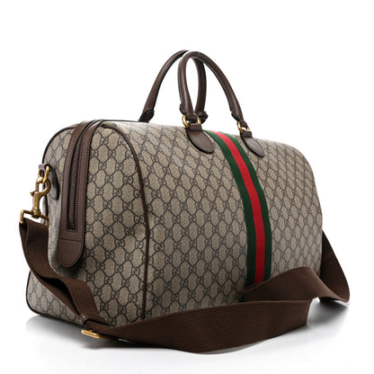 GG Supreme Monogram Textured Dollar Calfskin Web Medium Ophidia Carry-On Duffle Bag Beige Ebony New Acero