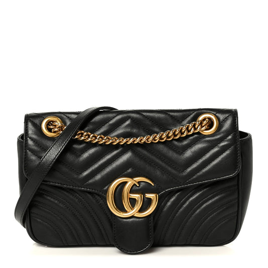 Calfskin Matelasse Small GG Marmont Shoulder Bag Black