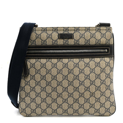 GG Supreme Monogram Small Flat Side Zip Messenger Bag Beige Blue