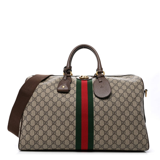 GG Supreme Monogram Textured Dollar Calfskin Web Medium Ophidia Carry-On Duffle Bag Beige Ebony New Acero