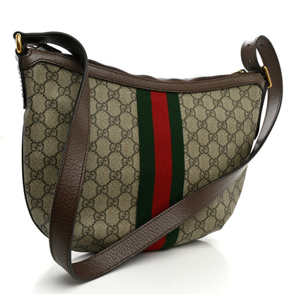 GG Supreme Monogram Web Small Ophidia Half Moon Hobo Brown