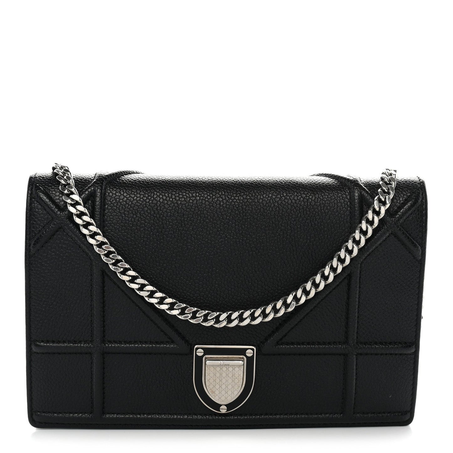 Grained Calfskin Diorama Wallet on Chain Pouch Black