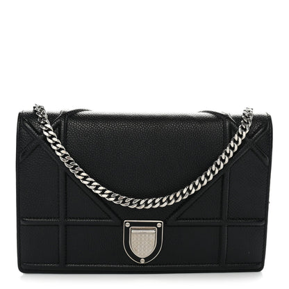 Grained Calfskin Diorama Wallet on Chain Pouch Black