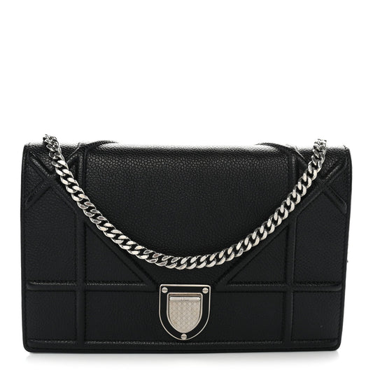 Grained Calfskin Diorama Wallet on Chain Pouch Black