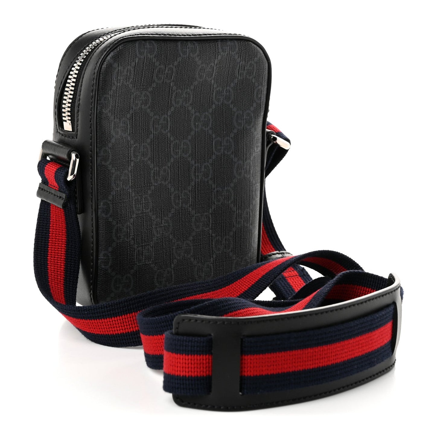 GG Supreme Monogram Appia Calfskin Web Small Camera Messenger Bag Black Grey