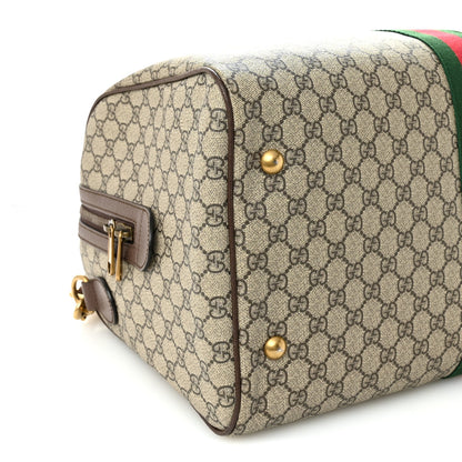 GG Supreme Monogram Textured Dollar Calfskin Web Medium Ophidia Carry-On Duffle Bag Beige Ebony New Acero