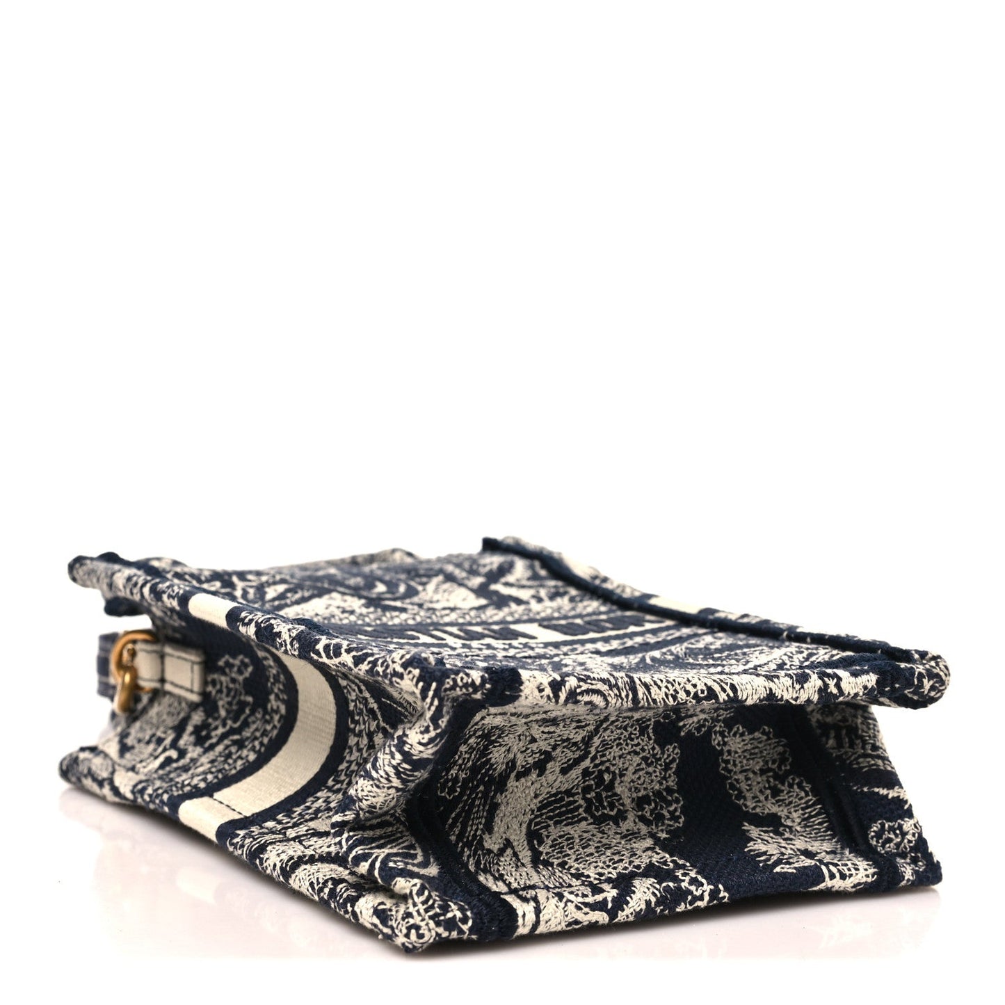 Canvas Toile de Jouy Reverse Embroidered Mini Book Tote Phone Bag Blue