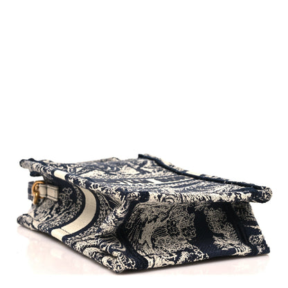 Canvas Toile de Jouy Reverse Embroidered Mini Book Tote Phone Bag Blue